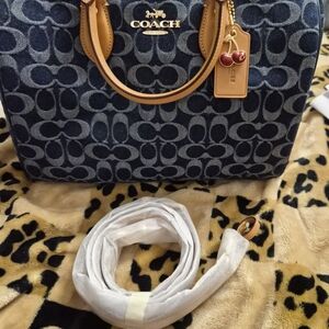 SOLD!!!! CROSS POSTED Coach Blue and Tan Signature Handbag